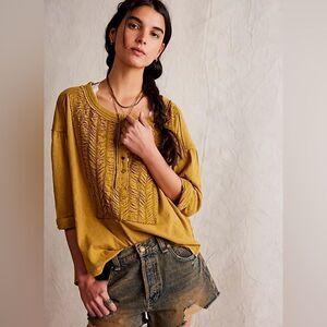 Free People We The Free Redone Tee Yellow Extra Small
